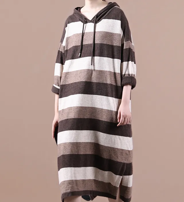 Knit Fall Loose Long Sleeve Women Dresses Stripe Casual Women Dresses SSM97215