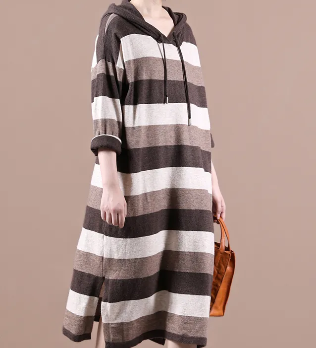 Knit Fall Loose Long Sleeve Women Dresses Stripe Casual Women Dresses SSM97215