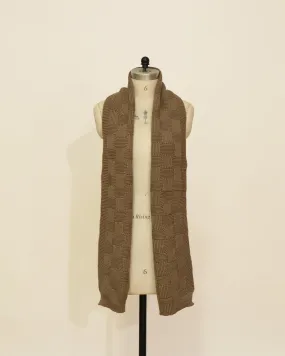 Knitted Plaid Scarf - Brown