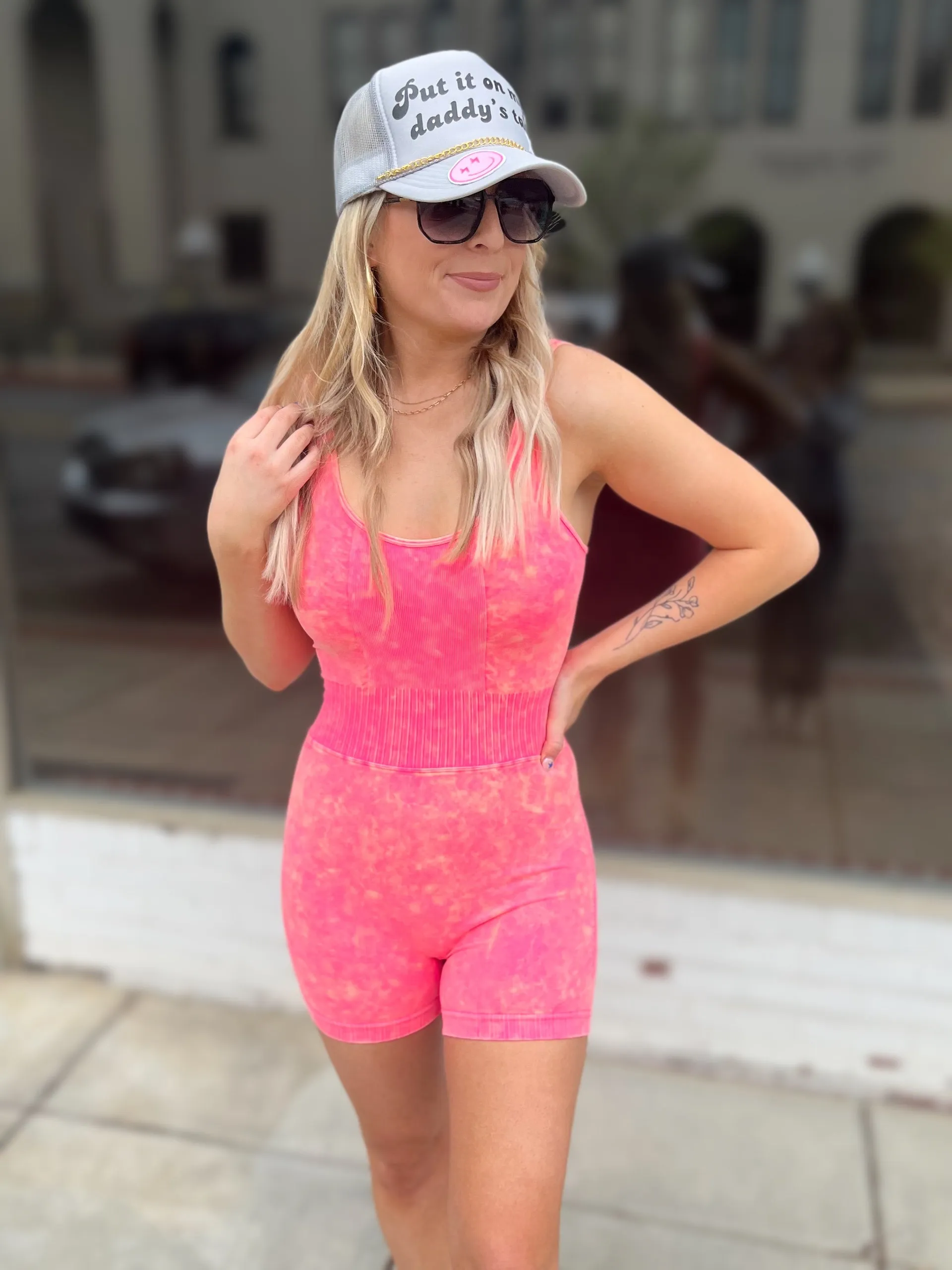 Lift High Active Romper : Neon Coral Fuchsia