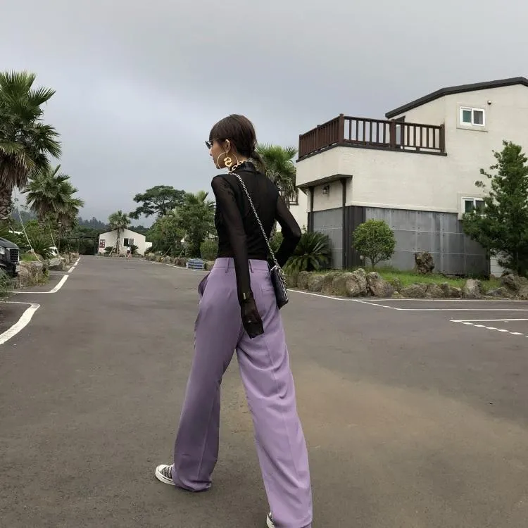 Lilac Retro Pastel Aesthetic Straight Casual Pants