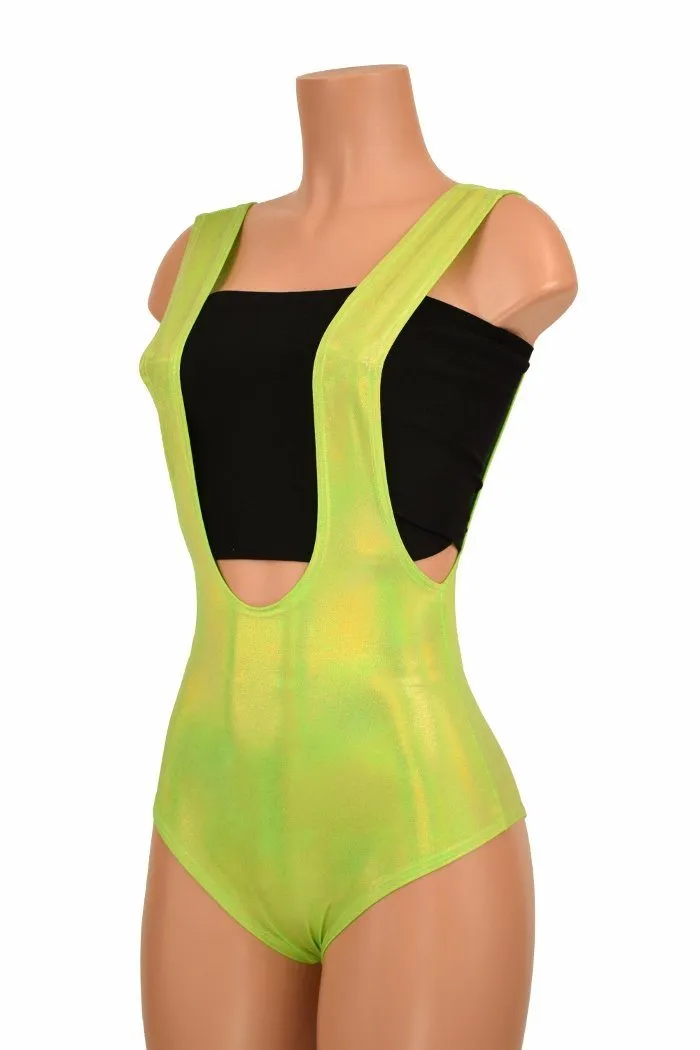 Lime Holographic Suspender Romper