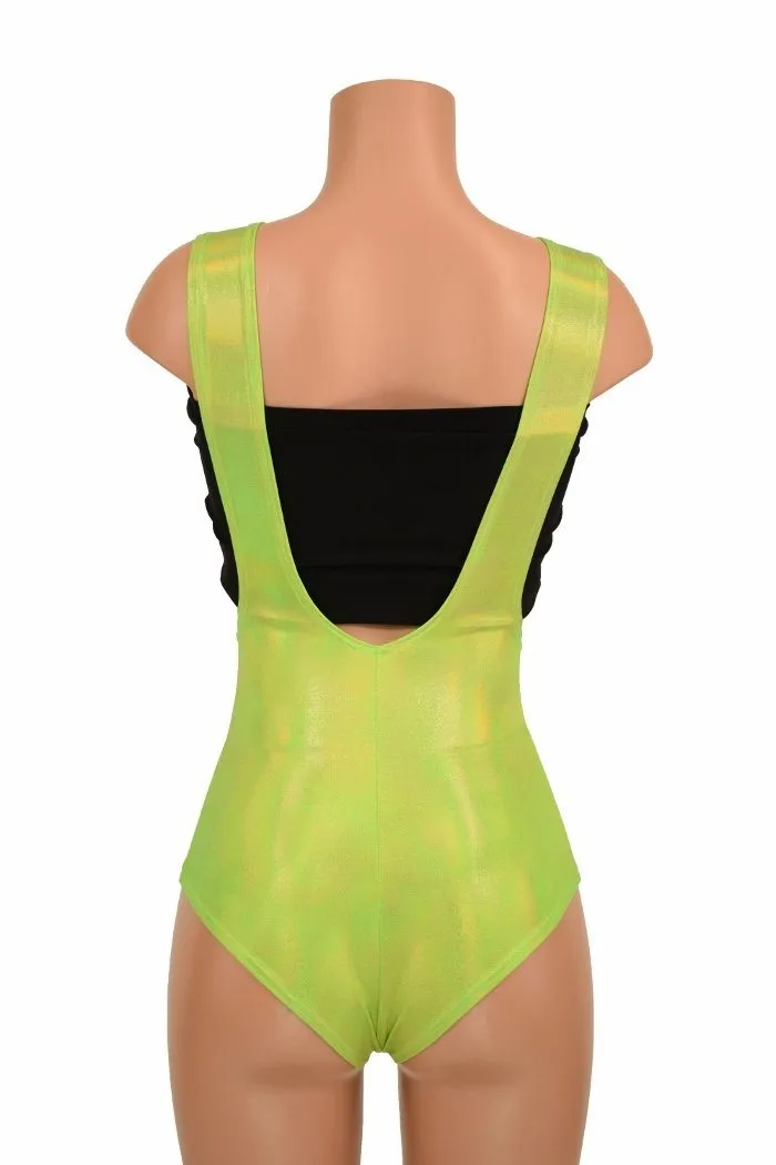 Lime Holographic Suspender Romper