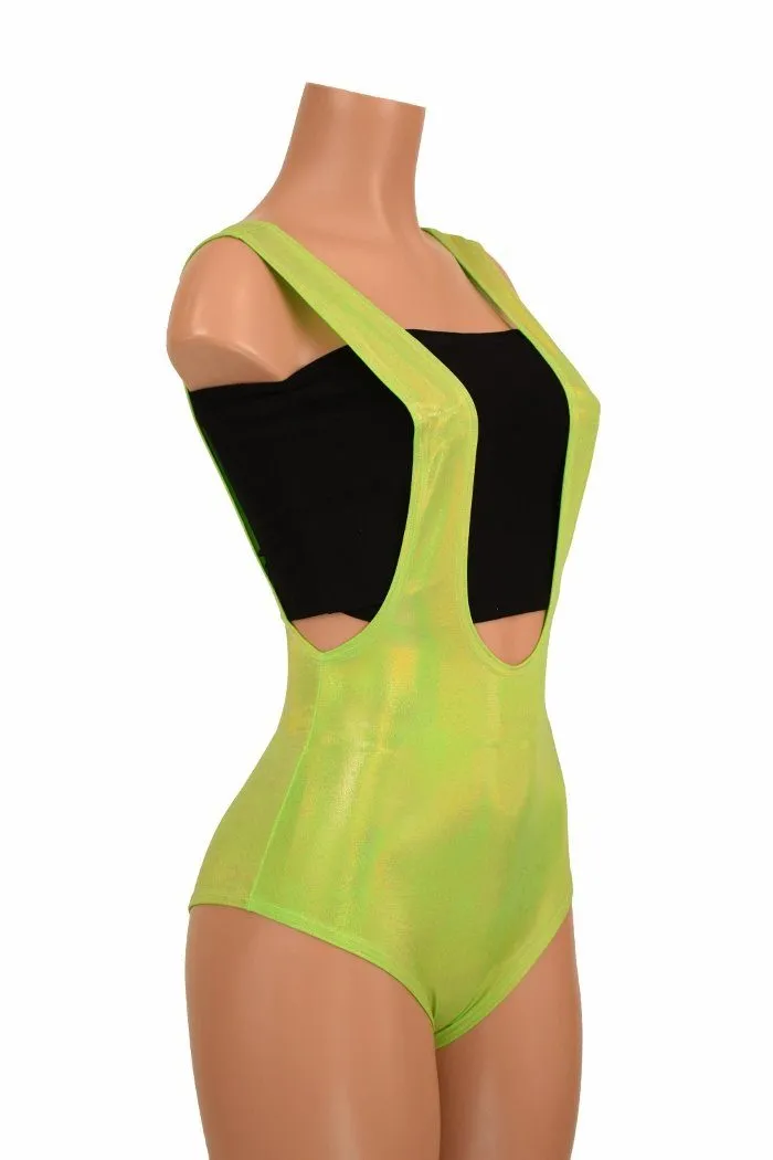 Lime Holographic Suspender Romper