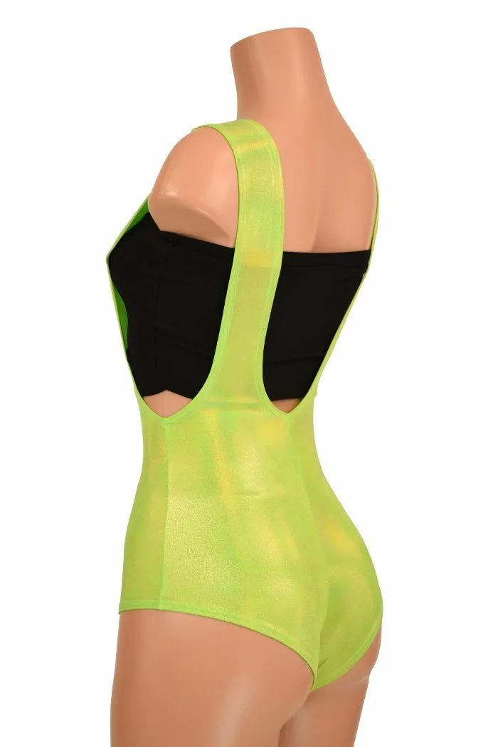 Lime Holographic Suspender Romper