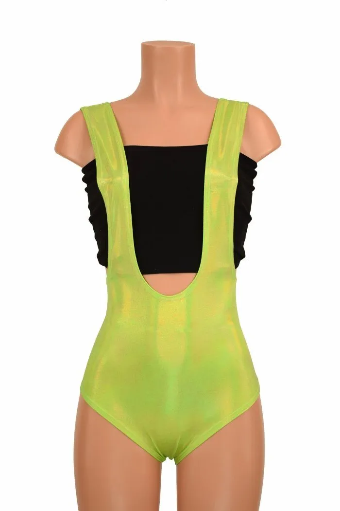 Lime Holographic Suspender Romper