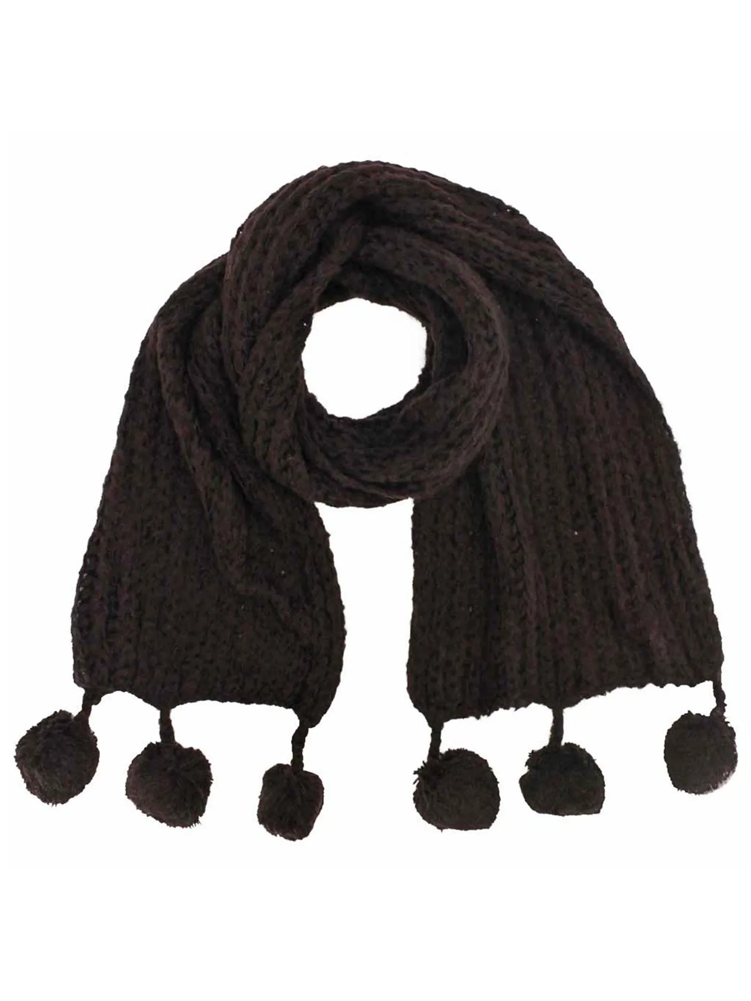 Long Knit Winter Scarf With Pom-Poms