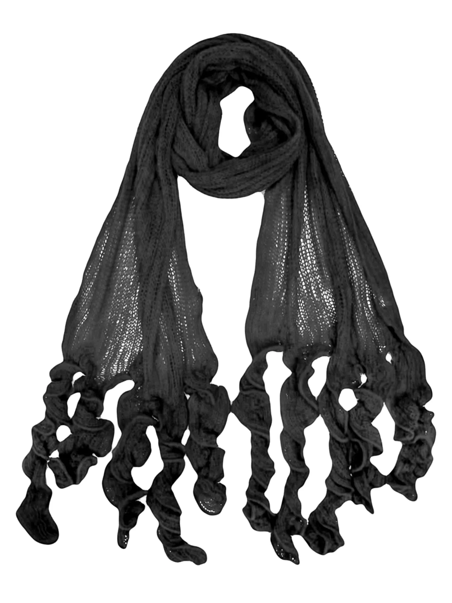 Long Neck Scarf With Ruffled Tips