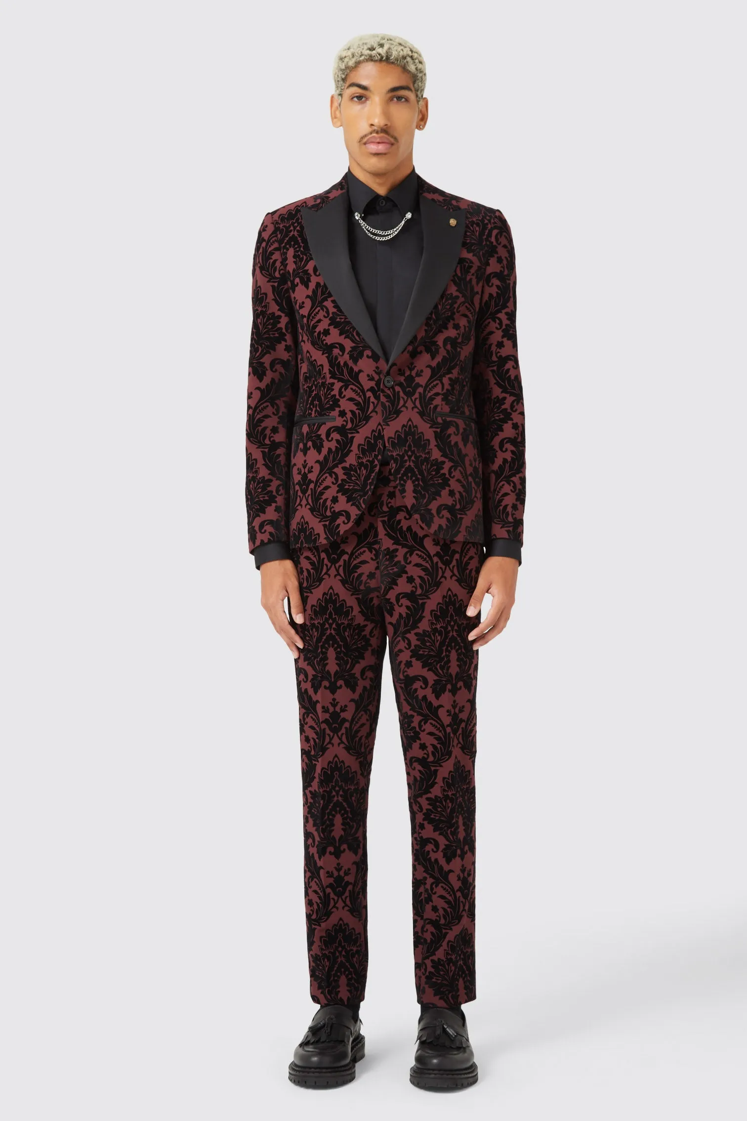 Lusk Slim Fit Burgundy Flocked Trouser TT x AM - ARCHIVE