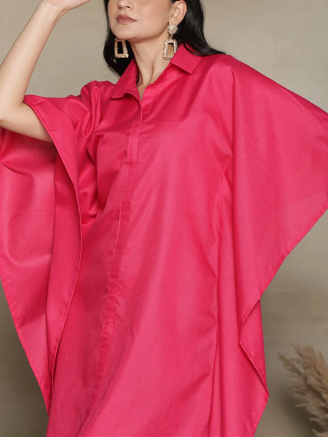 Magenta CottonSlub ShirtKaftan