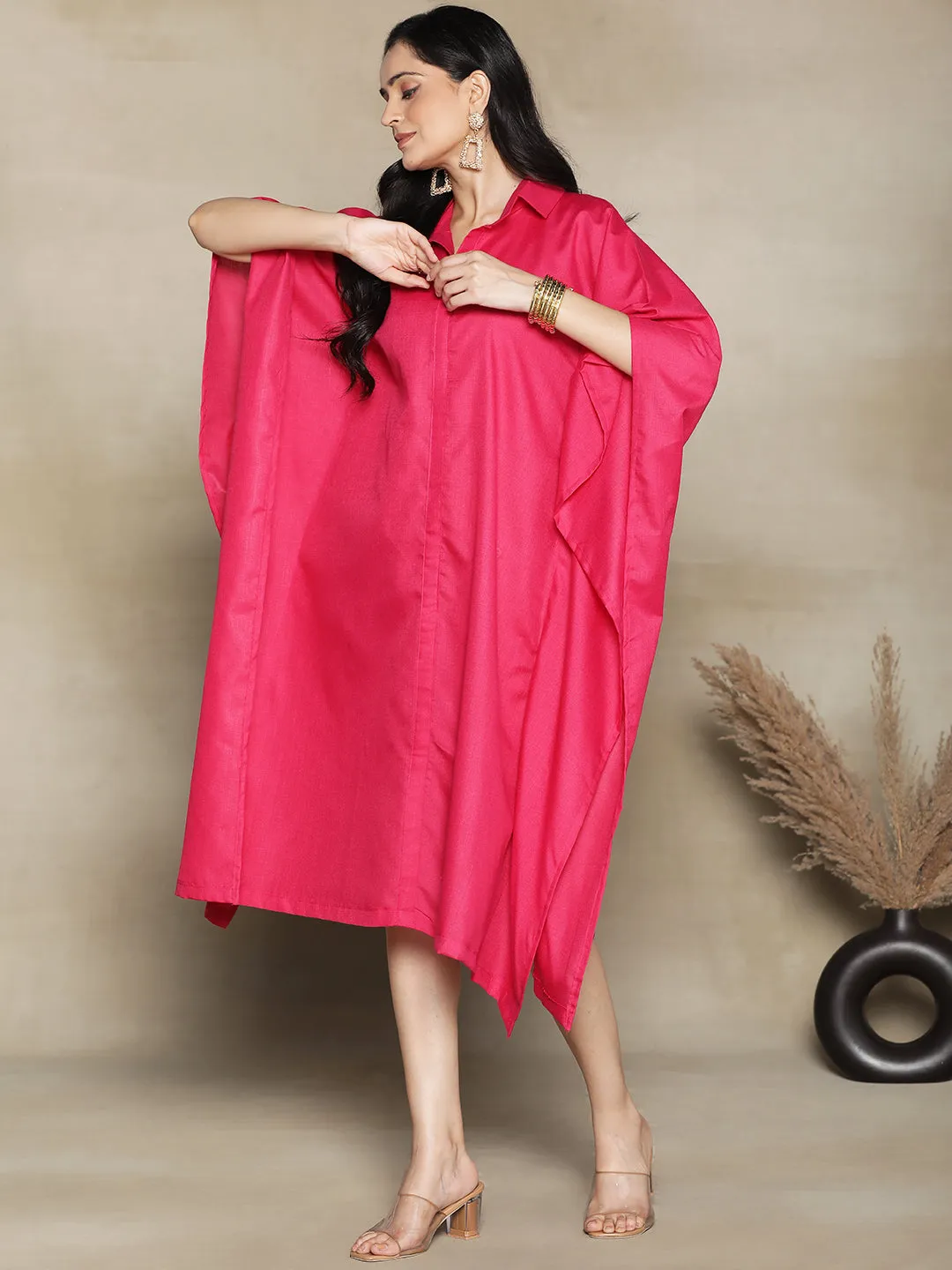 Magenta CottonSlub ShirtKaftan