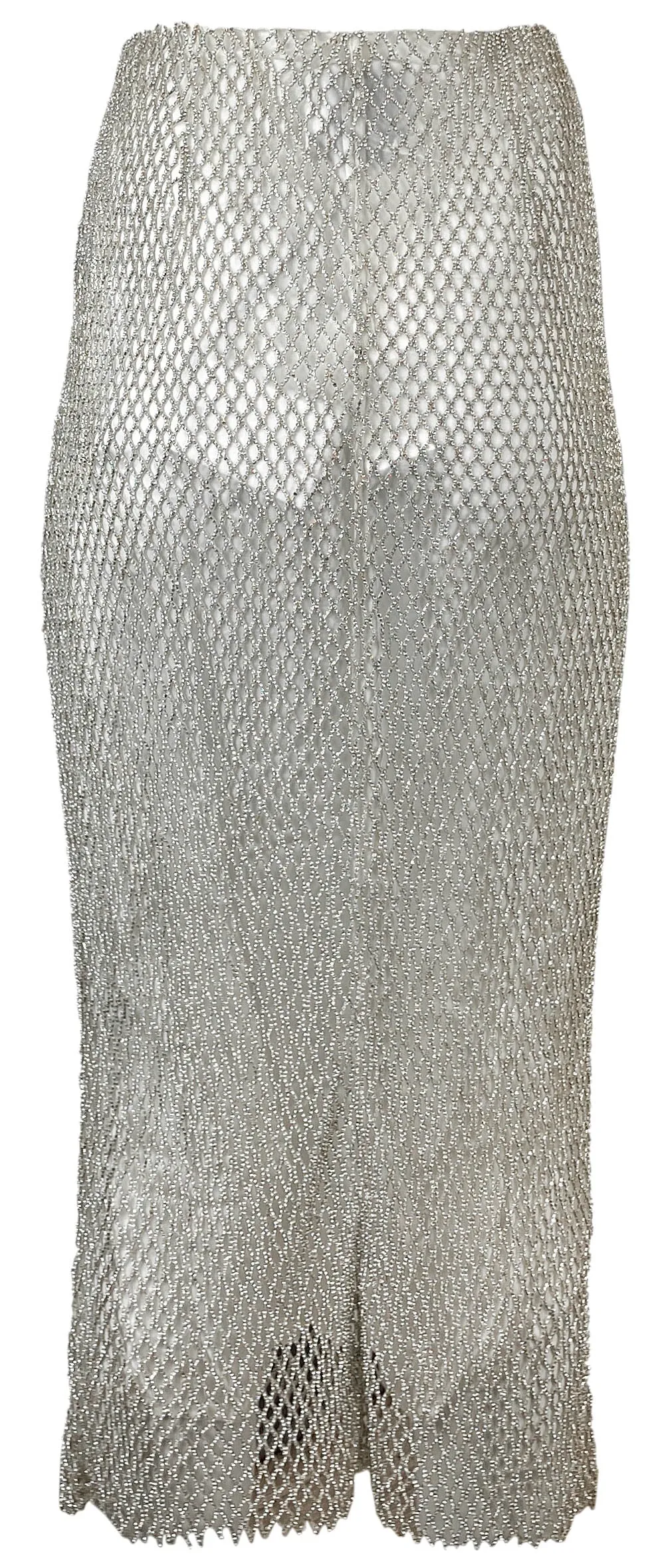 Markarian Ulla Mesh Rhinestone Pencil Skirt in Beige