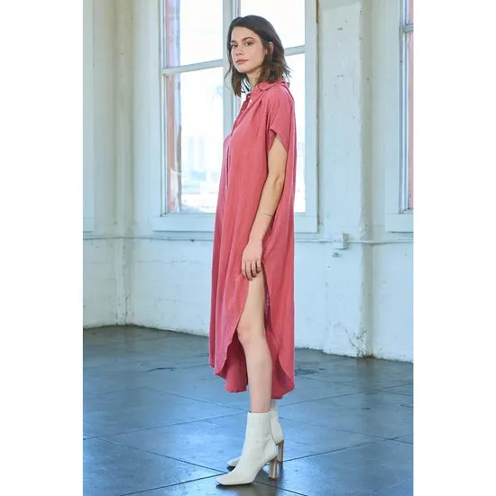 Maronie Cotton Midi Shirt Dress Coral