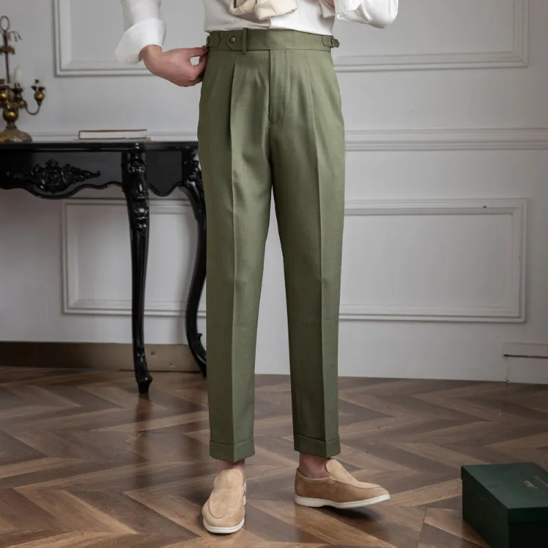 Men's Business British Thin Retro High Waist Pants Casual Suit Pants