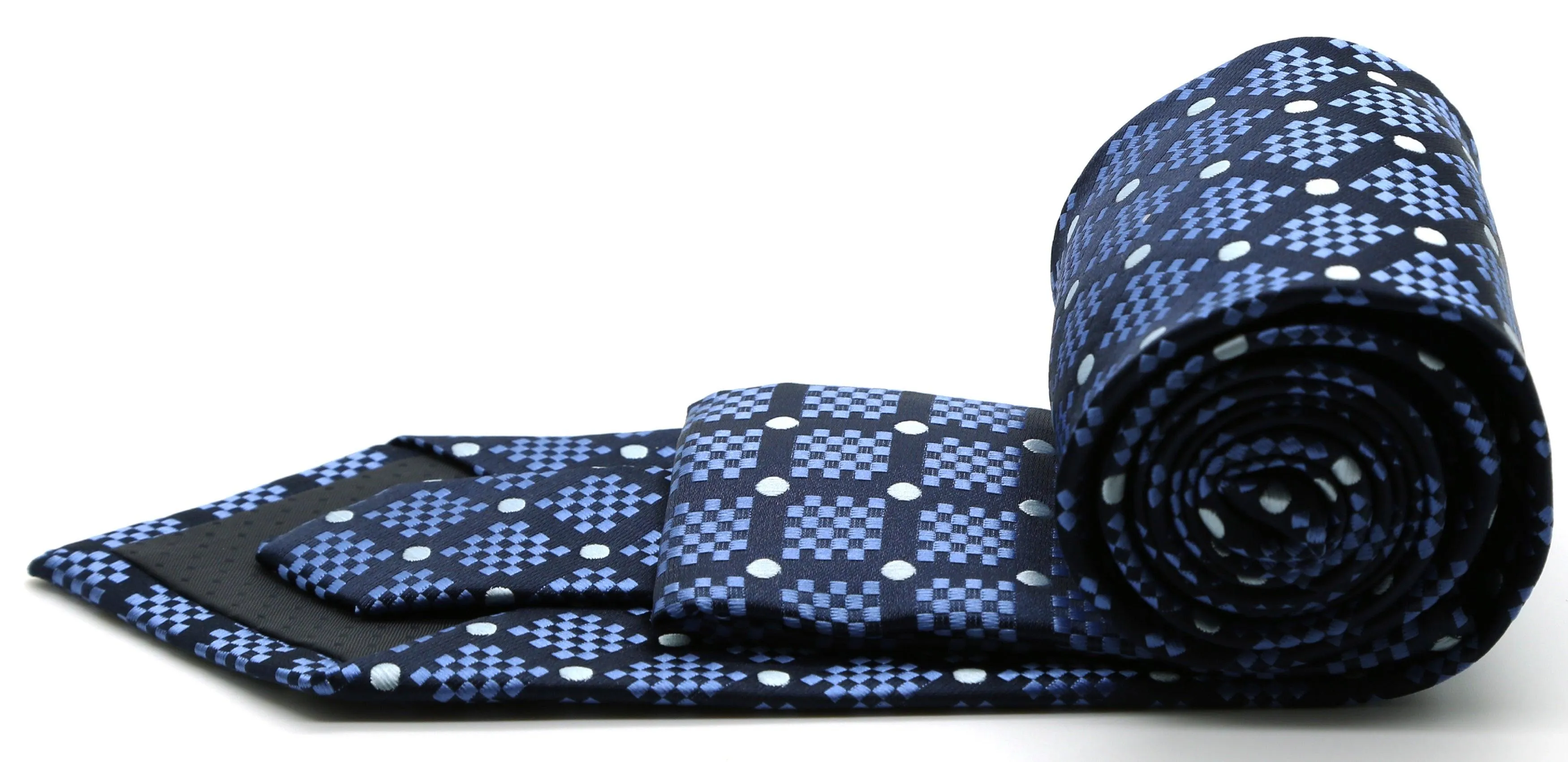 Mens Dads Classic Navy Circle Pattern Business Casual Necktie & Hanky Set XO-3