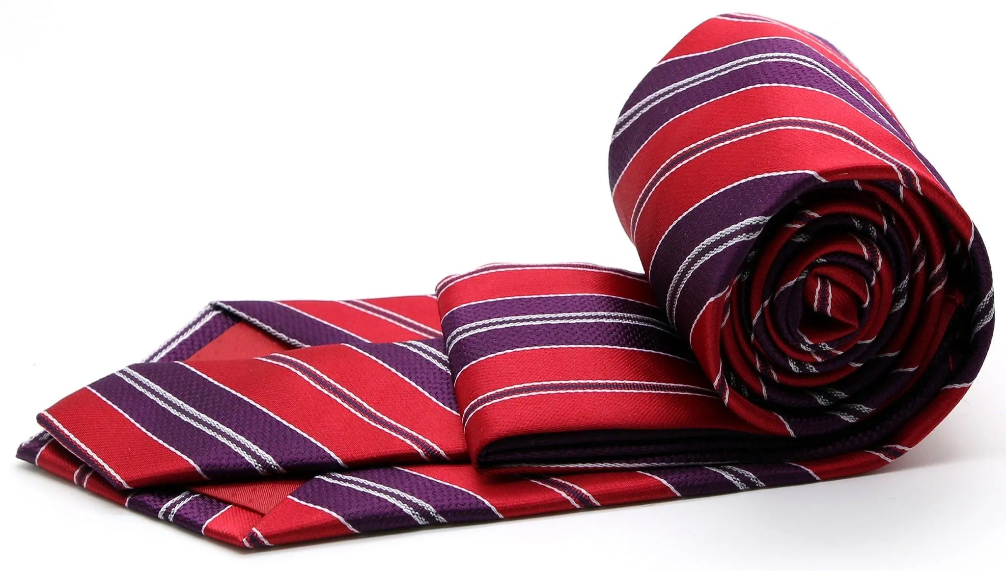 Mens Dads Classic Red Striped Pattern Business Casual Necktie & Hanky Set F-5