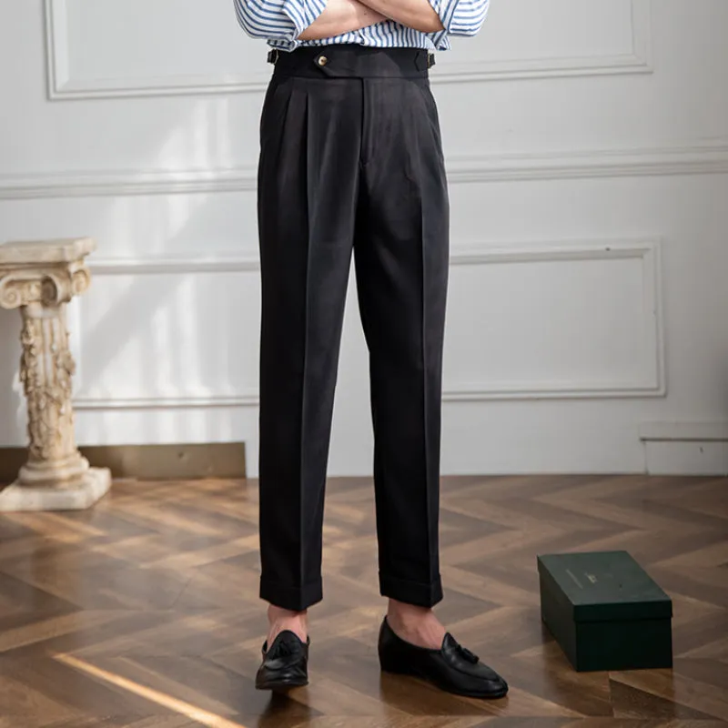 Men's High Waisted Pants Business Casual Retro Slim Fit Dress Pants