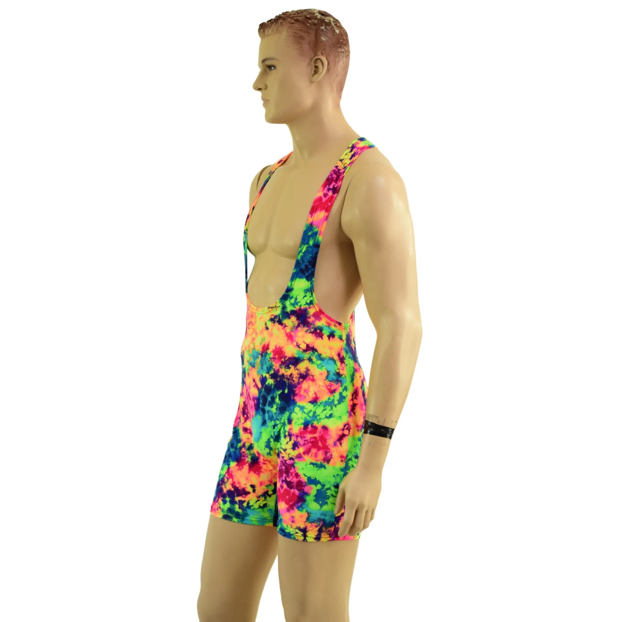 Mens Muscle Cut Y Back Singlet in Acid Splash