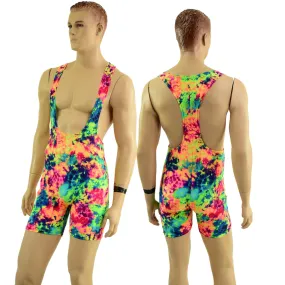 Mens Muscle Cut Y Back Singlet in Acid Splash