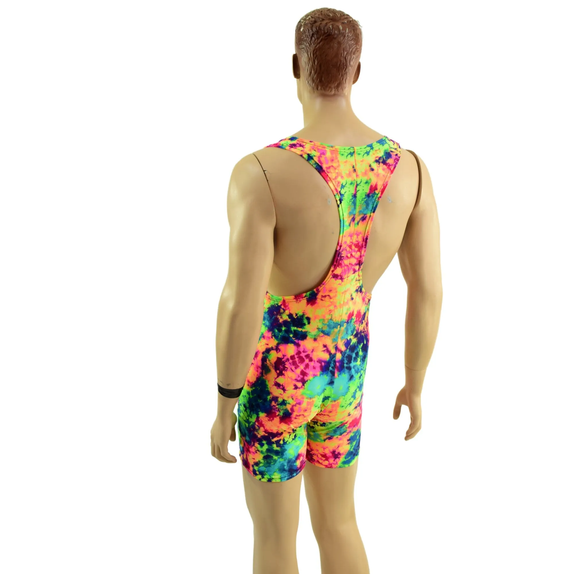 Mens Muscle Cut Y Back Singlet in Acid Splash