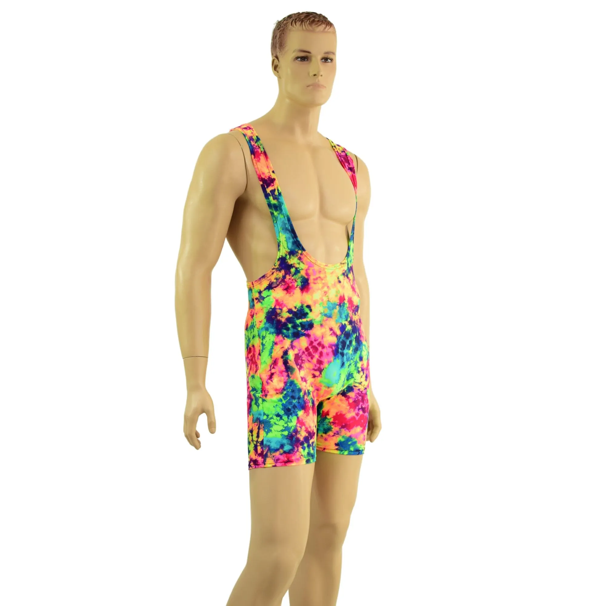 Mens Muscle Cut Y Back Singlet in Acid Splash