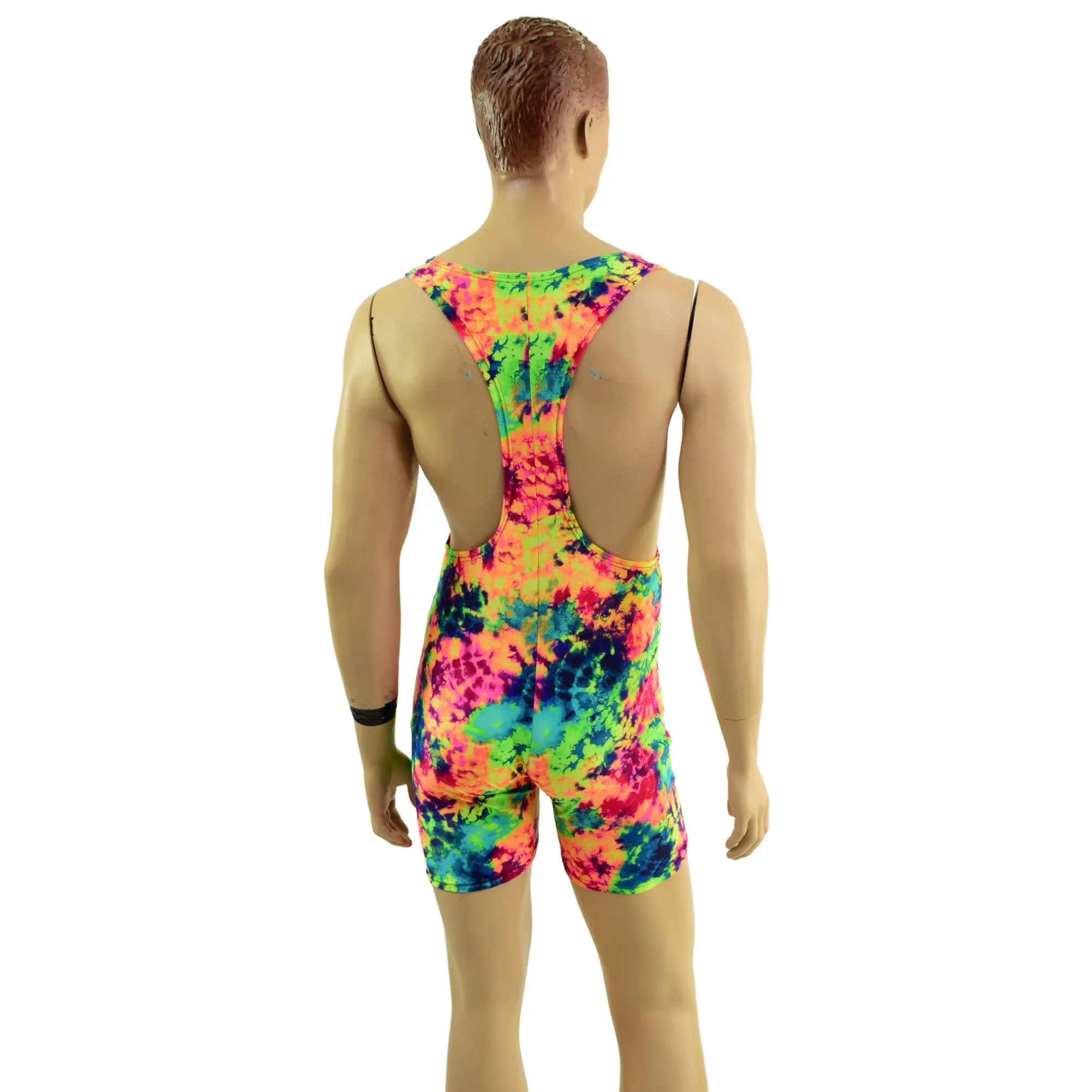 Mens Muscle Cut Y Back Singlet in Acid Splash