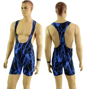 Mens Muscle Cut Y Back Singlet in Blue Lightning