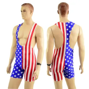 Mens Muscle Cut Y Back Singlet in Stars and Stripes