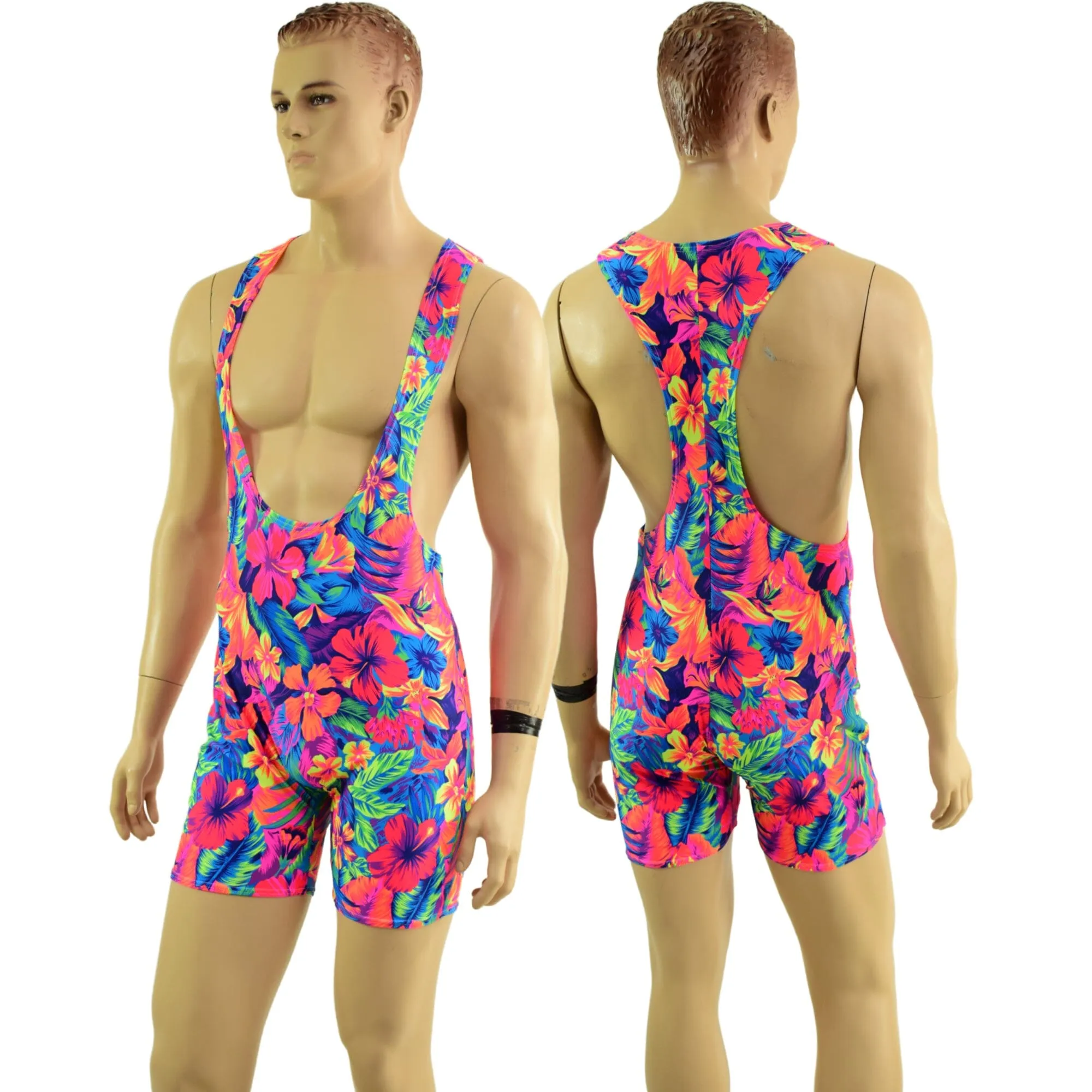 Mens Muscle Cut Y Back Singlet in Tahitian Floral