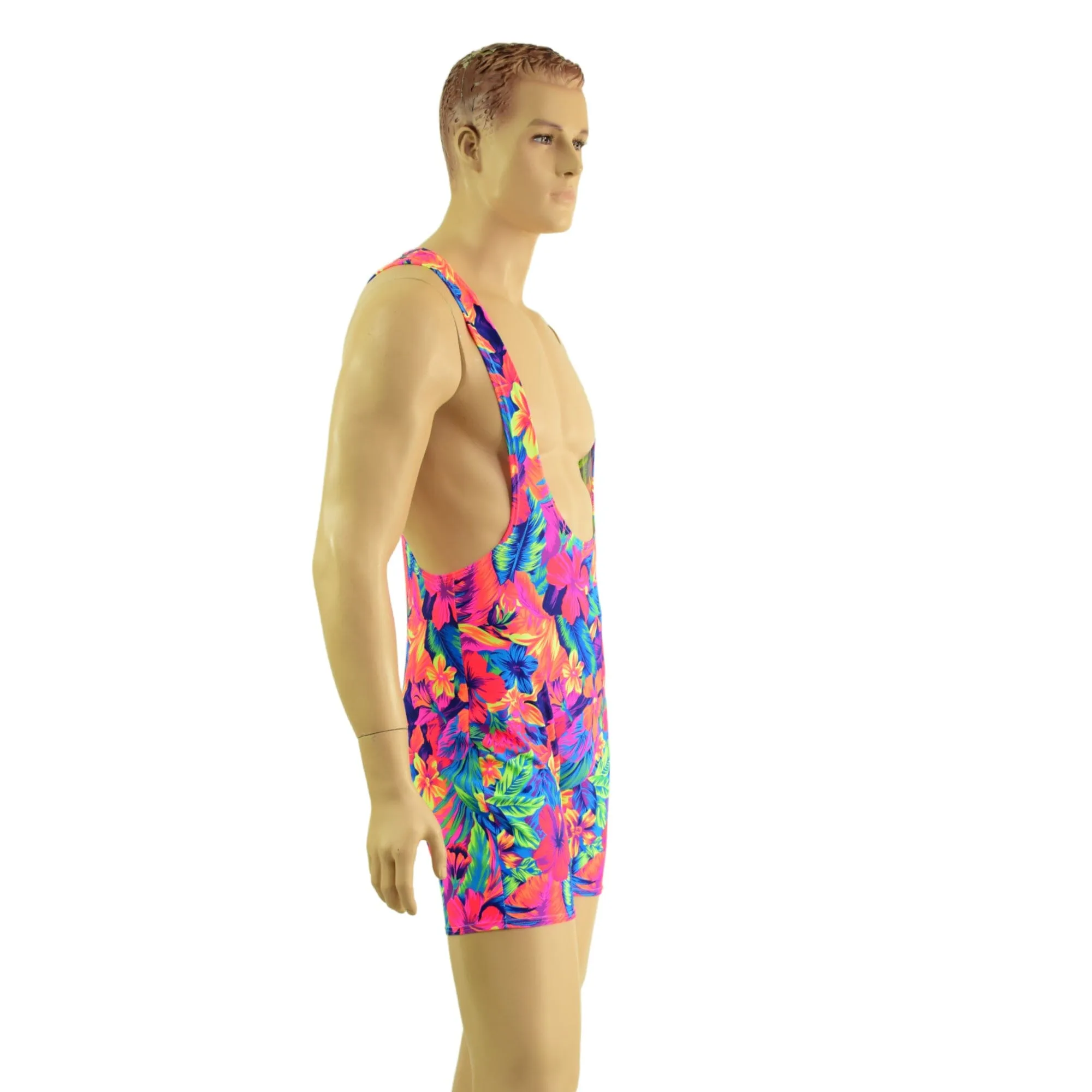 Mens Muscle Cut Y Back Singlet in Tahitian Floral