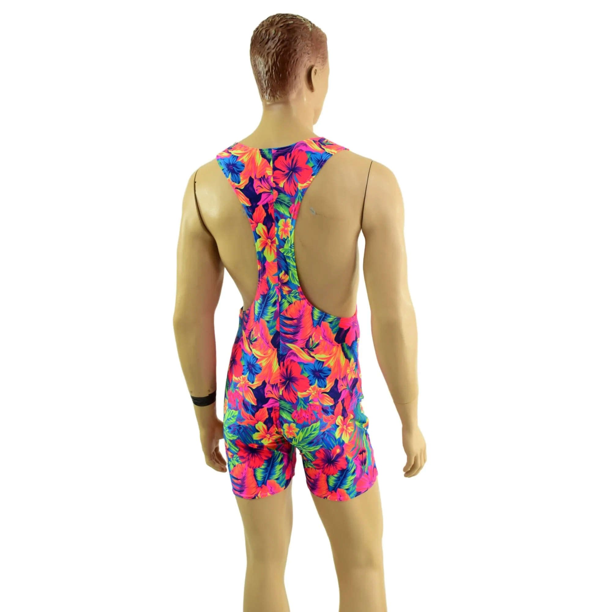 Mens Muscle Cut Y Back Singlet in Tahitian Floral