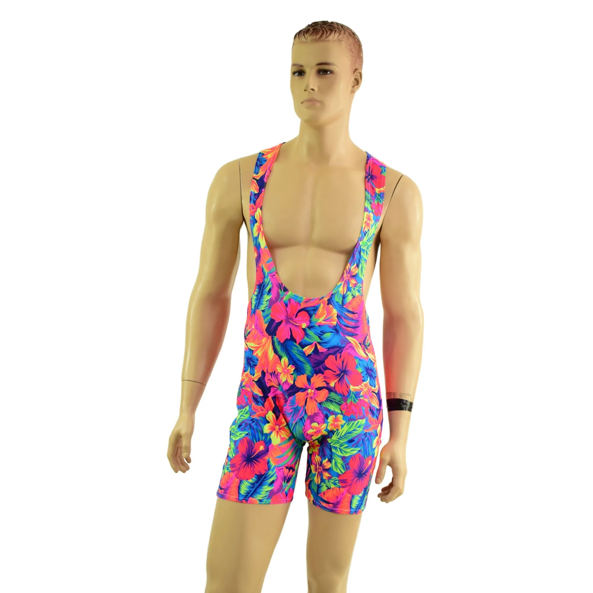 Mens Muscle Cut Y Back Singlet in Tahitian Floral