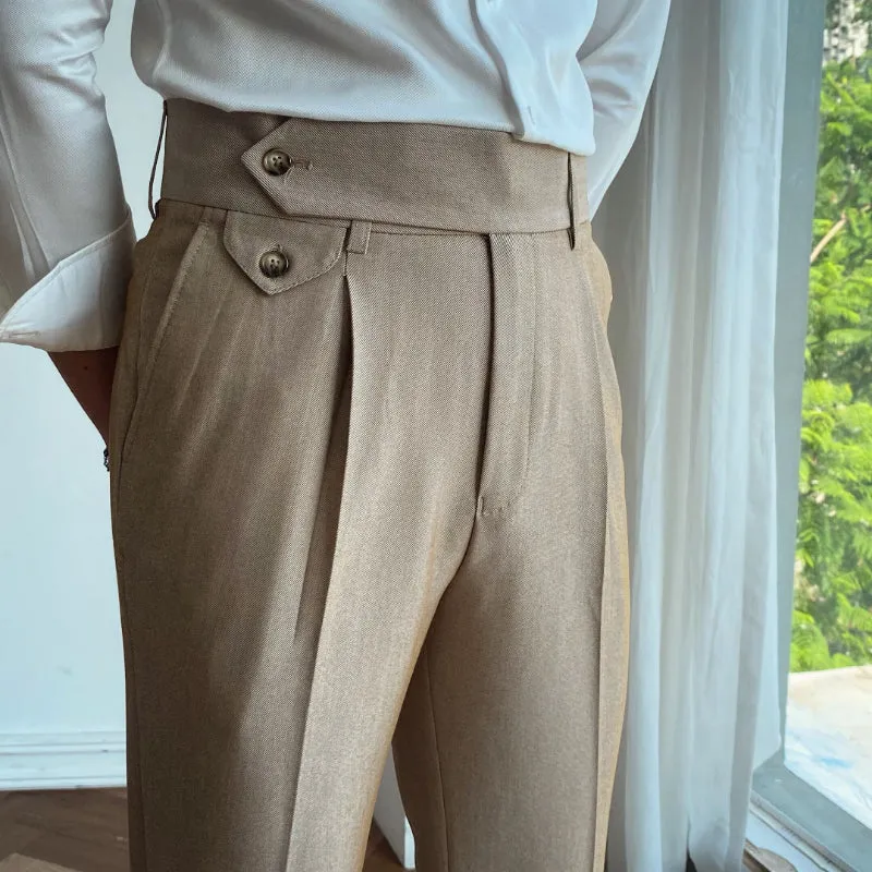 Men's Retro Business Slim Fit Dress Pants Straight Drape High Waisted Pants