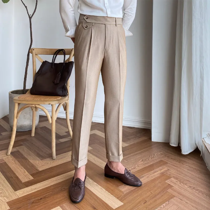 Men's Retro Business Slim Fit Dress Pants Straight Drape High Waisted Pants