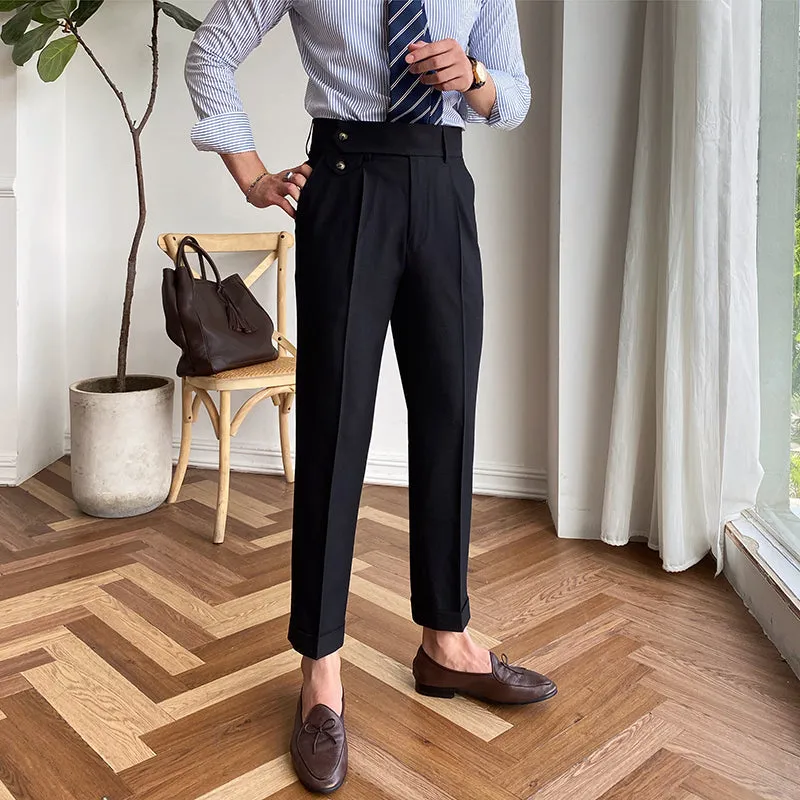 Men's Retro Business Slim Fit Dress Pants Straight Drape High Waisted Pants