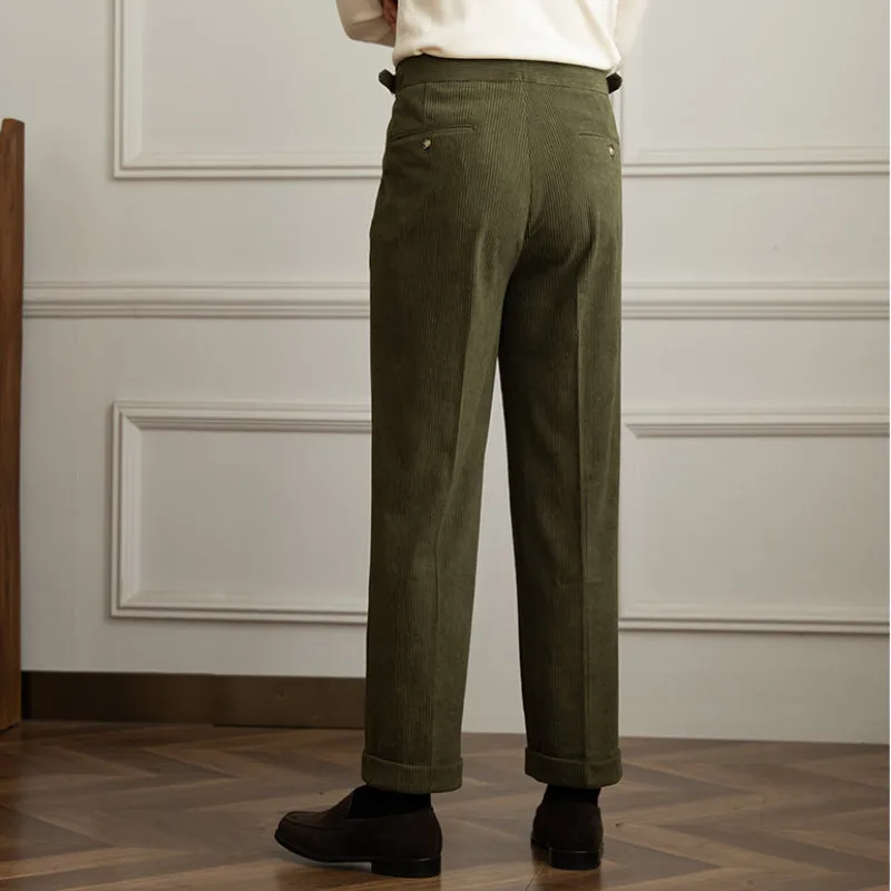 Men's  Retro Corduroy Pants High Waist Casual Pants