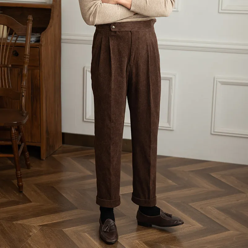 Men's  Retro Corduroy Pants High Waist Casual Pants