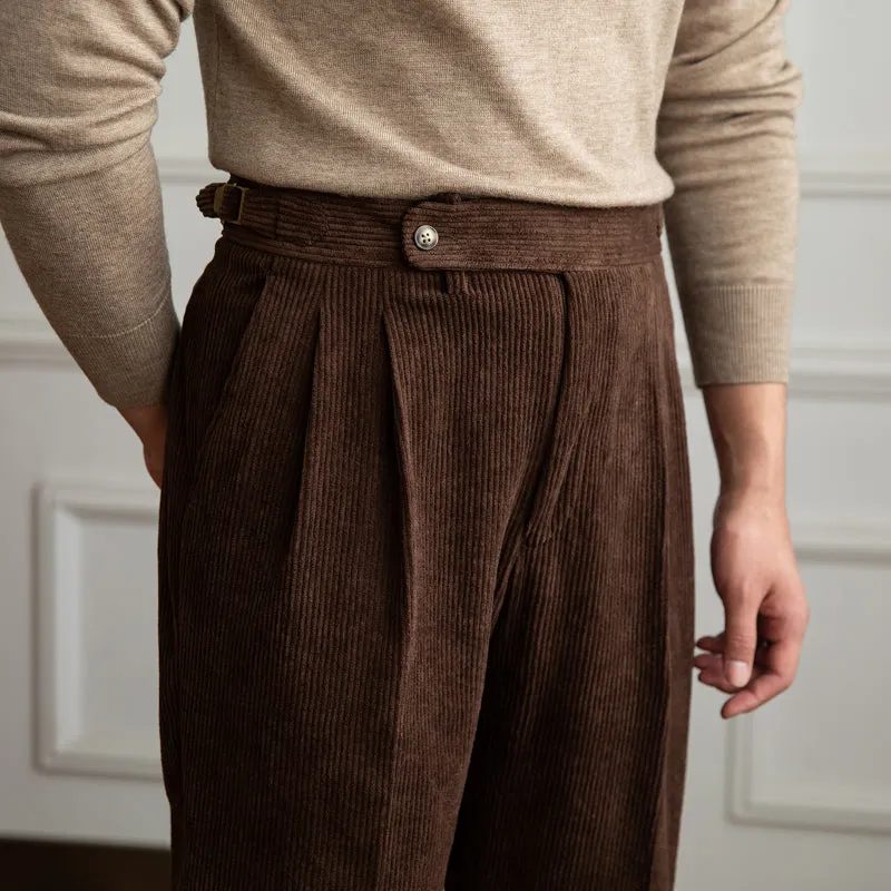 Men's  Retro Corduroy Pants High Waist Casual Pants