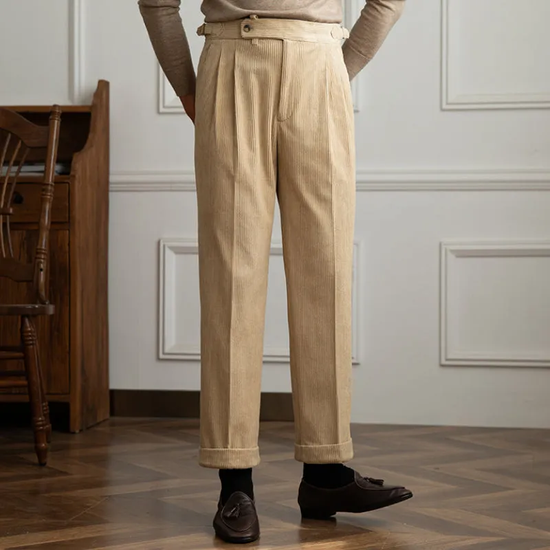 Men's  Retro Corduroy Pants High Waist Casual Pants