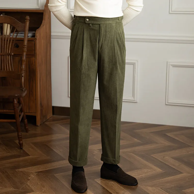 Men's  Retro Corduroy Pants High Waist Casual Pants