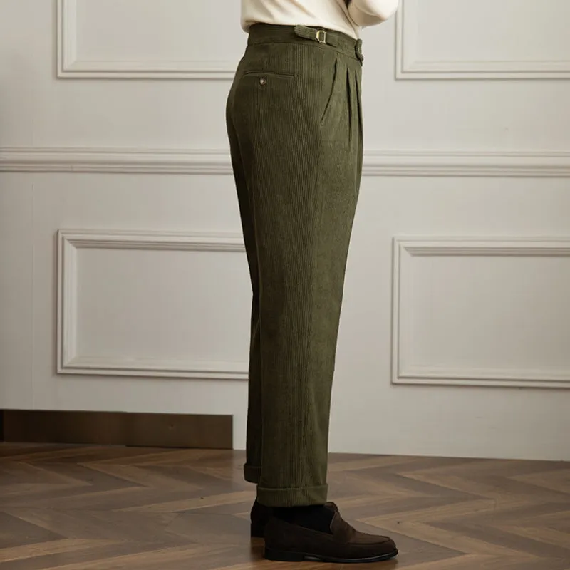 Men's  Retro Corduroy Pants High Waist Casual Pants