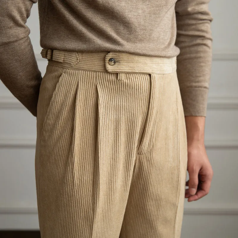 Men's  Retro Corduroy Pants High Waist Casual Pants