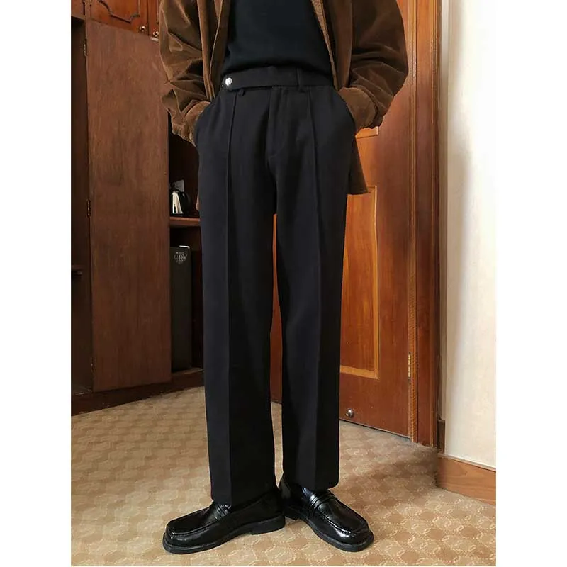 Men's Retro Mid-waist Casual Straight-leg Loose Suit Pants