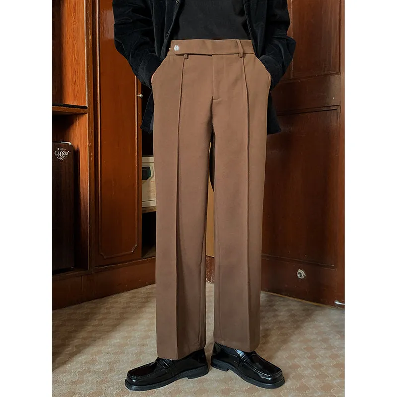 Men's Retro Mid-waist Casual Straight-leg Loose Suit Pants