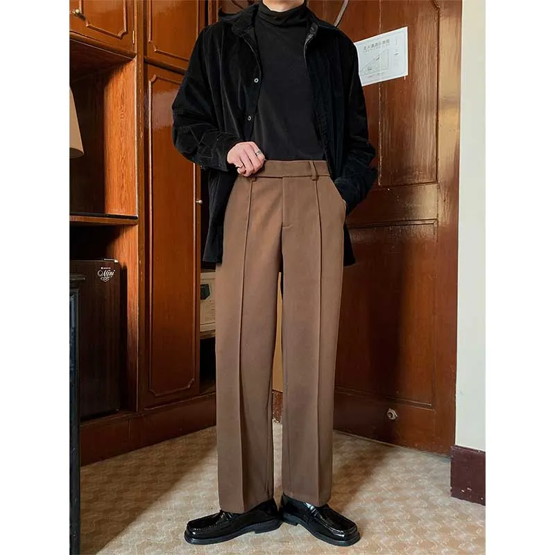 Men's Retro Mid-waist Casual Straight-leg Loose Suit Pants