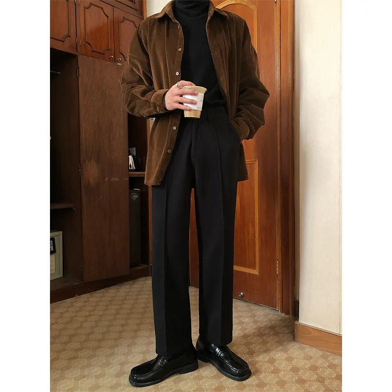 Men's Retro Mid-waist Casual Straight-leg Loose Suit Pants