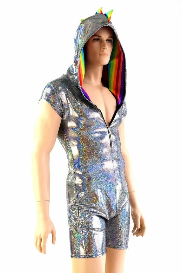 Mens Silver & Rainbow Dragon Romper