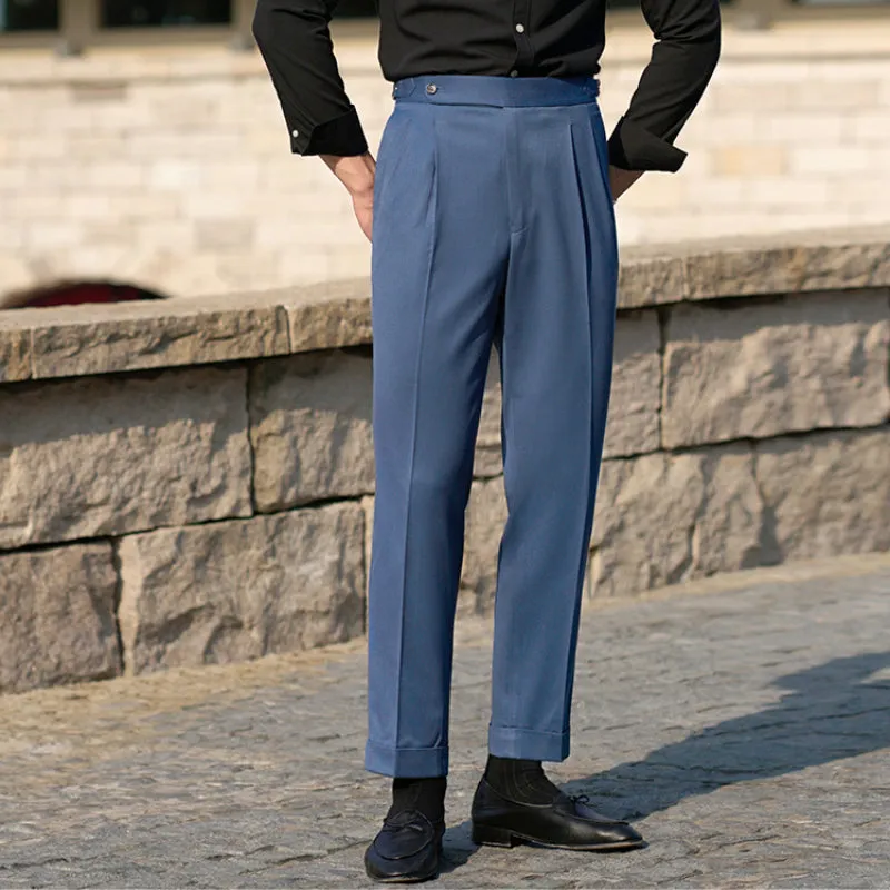 Men's Slim High Waist Straight Casual Retro British Pants