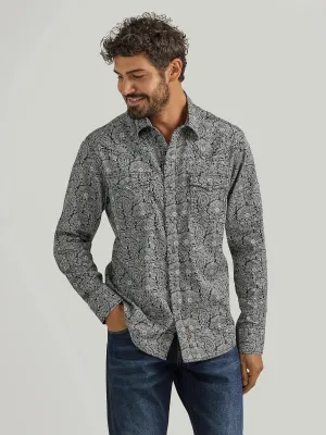 Men's Wrangler® Retro® Premium Long Sleeve Western Snap Printed Shirt in Paisley Navy - 112352878