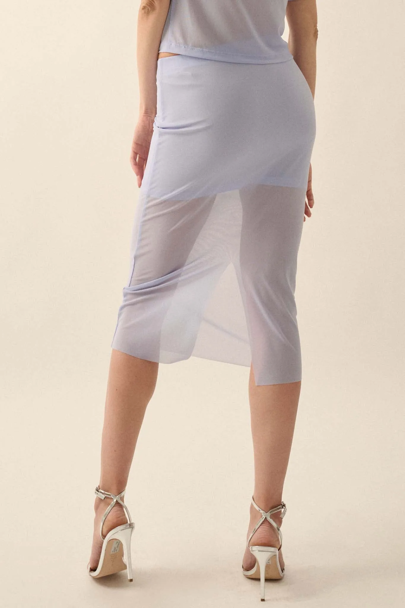 Mesh Around Sheer Mesh Midi Pencil Skirt